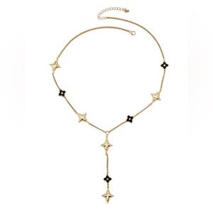 Atelier Gold and Black Flower Lucky Clover Y-Drop Necklace